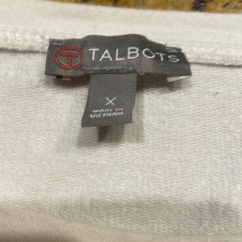 Talbots striped sweatshirt navy blue white cotton kangaroo pocket pullover X - Picture 2 of 10